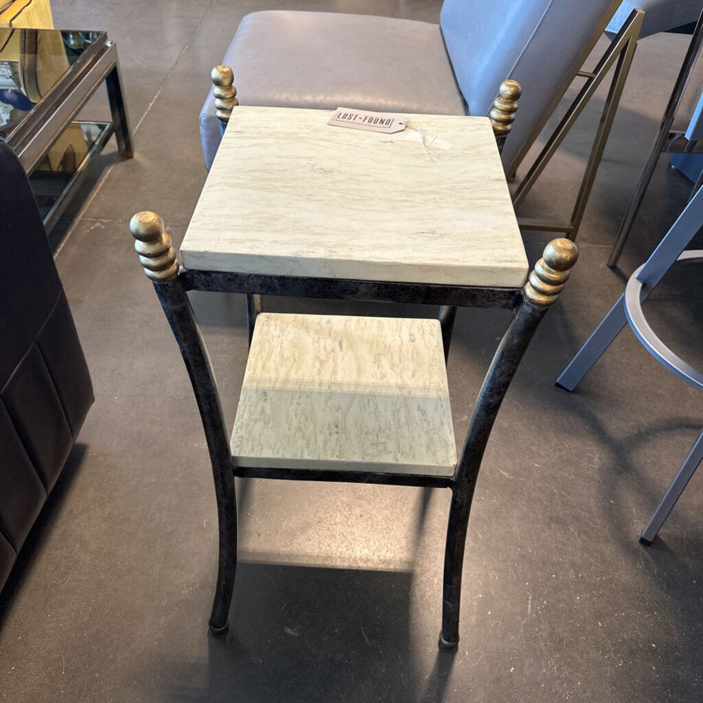 2 Tier Side Table W/ Faux Stone Tops-