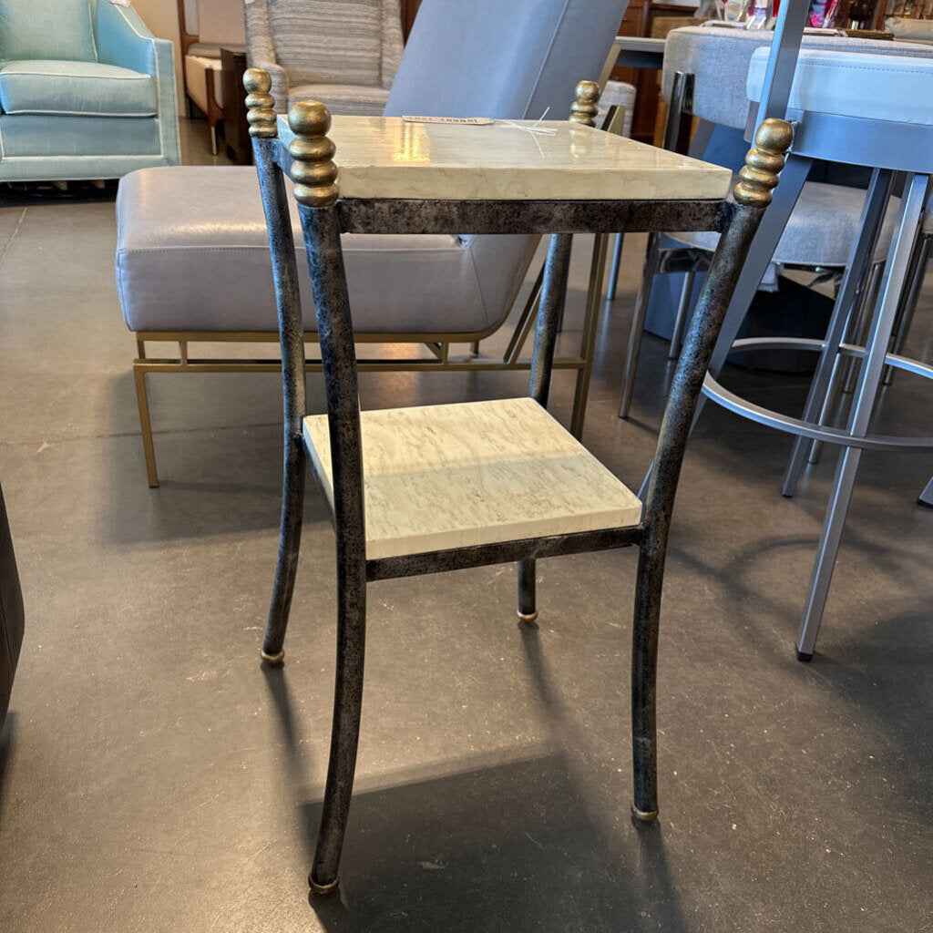 2 Tier Side Table W/ Faux Stone Tops-