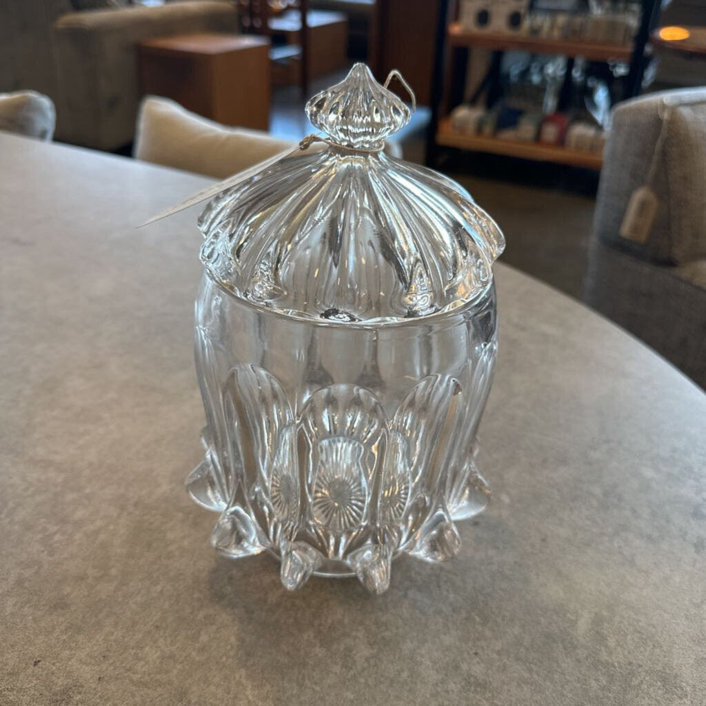 Vintage Pressed Glass Canister W/ Lid- 6X9H