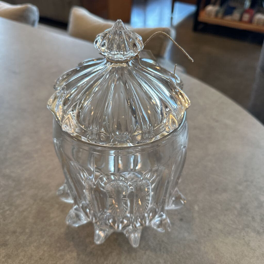 Vintage Pressed Glass Canister W/ Lid- 6X9H
