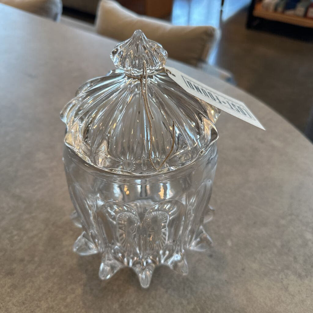 Vintage Pressed Glass Canister W/ Lid- 6X9H