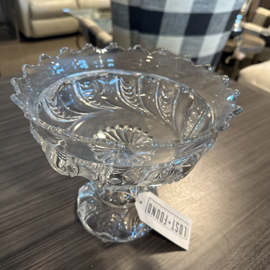 Vintage Pressed Glass Pedestal Bowl-9X9X8H