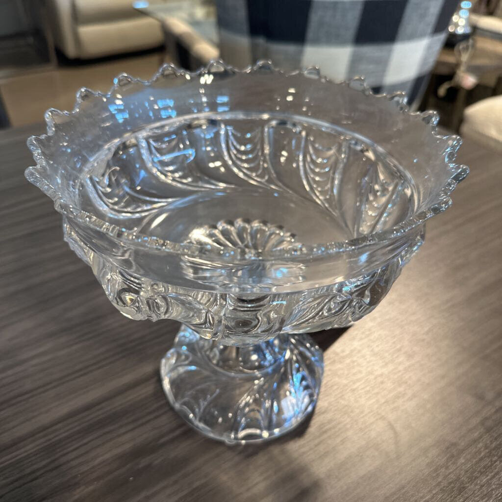 Vintage Pressed Glass Pedestal Bowl-9X9X8H