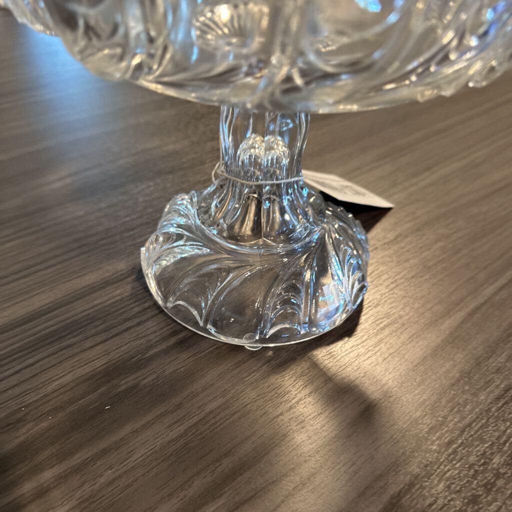 Vintage Pressed Glass Pedestal Bowl-9X9X8H
