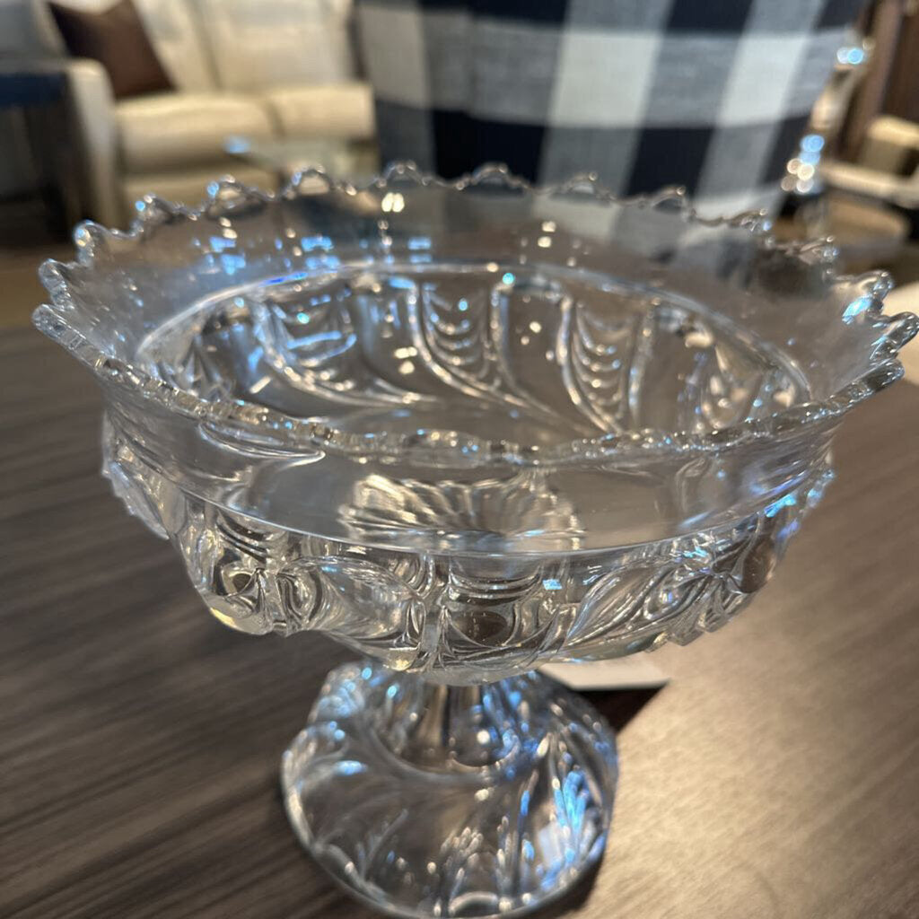 Vintage Pressed Glass Pedestal Bowl-9X9X8H