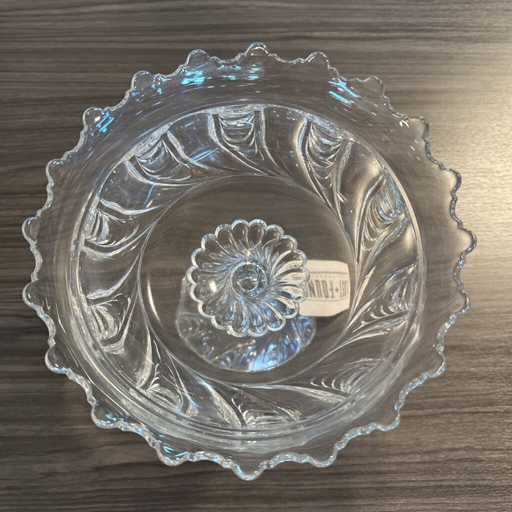 Vintage Pressed Glass Pedestal Bowl-9X9X8H