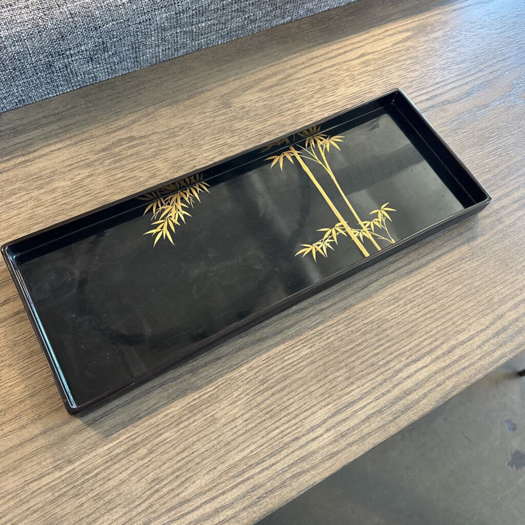 Vintage Japanese Black Lacquered Tray- 17X6X1