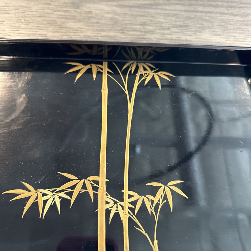 Vintage Japanese Black Lacquered Tray- 17X6X1