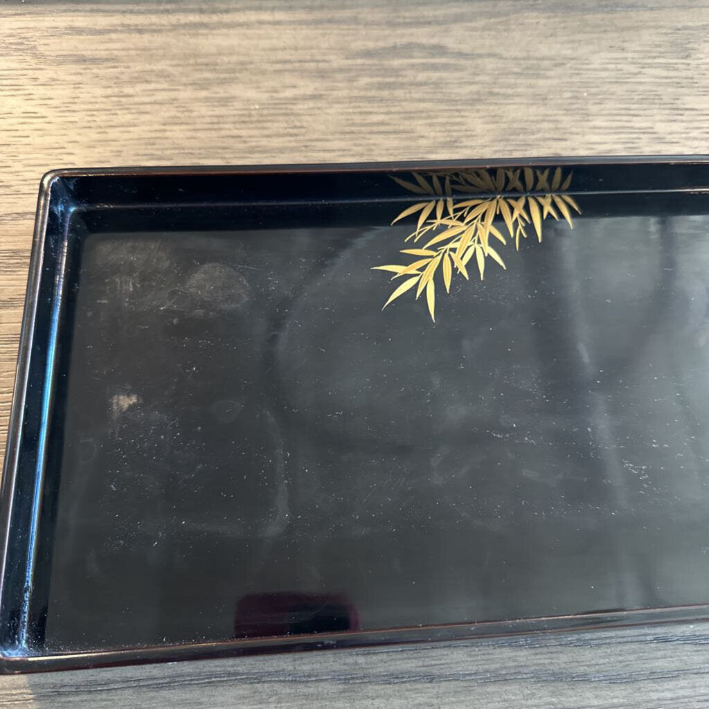Vintage Japanese Black Lacquered Tray- 17X6X1