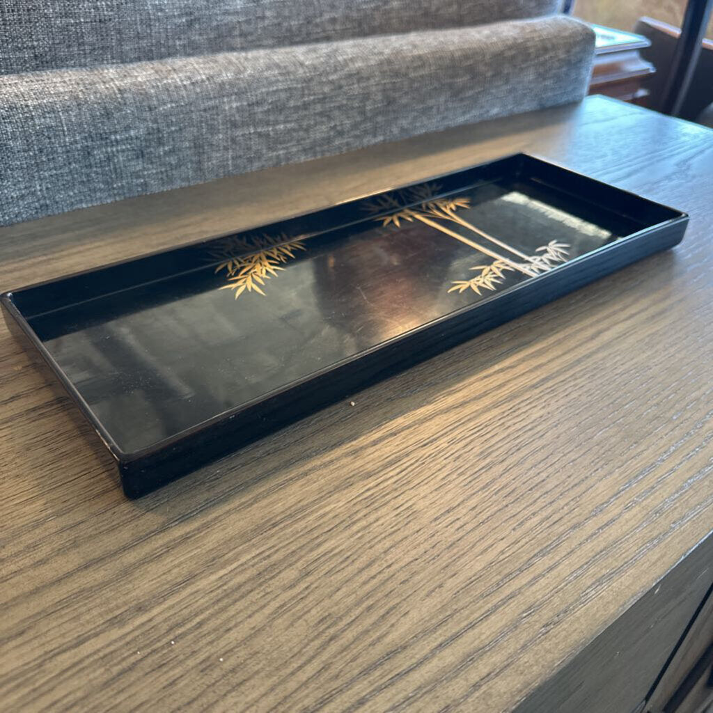 Vintage Japanese Black Lacquered Tray- 17X6X1