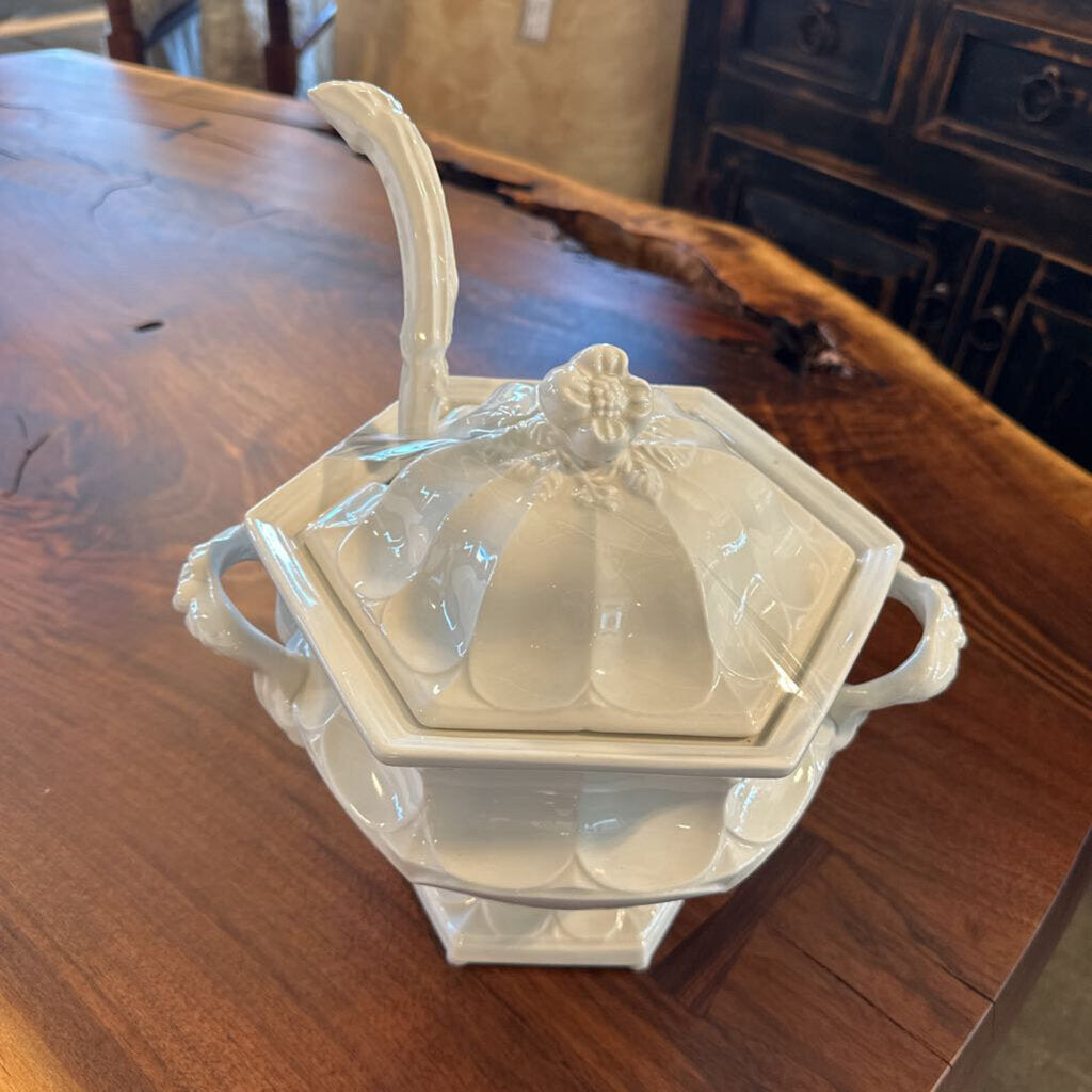 19th Century English Ironstone Serving Tureen W/ Ladel - 12X8X10H