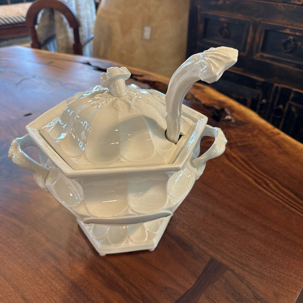 19th Century English Ironstone Serving Tureen W/ Ladel - 12X8X10H