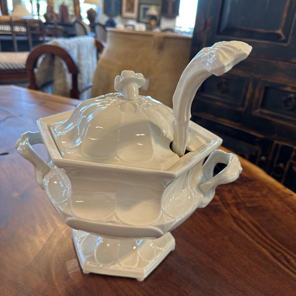 19th Century English Ironstone Serving Tureen W/ Ladel - 12X8X10H