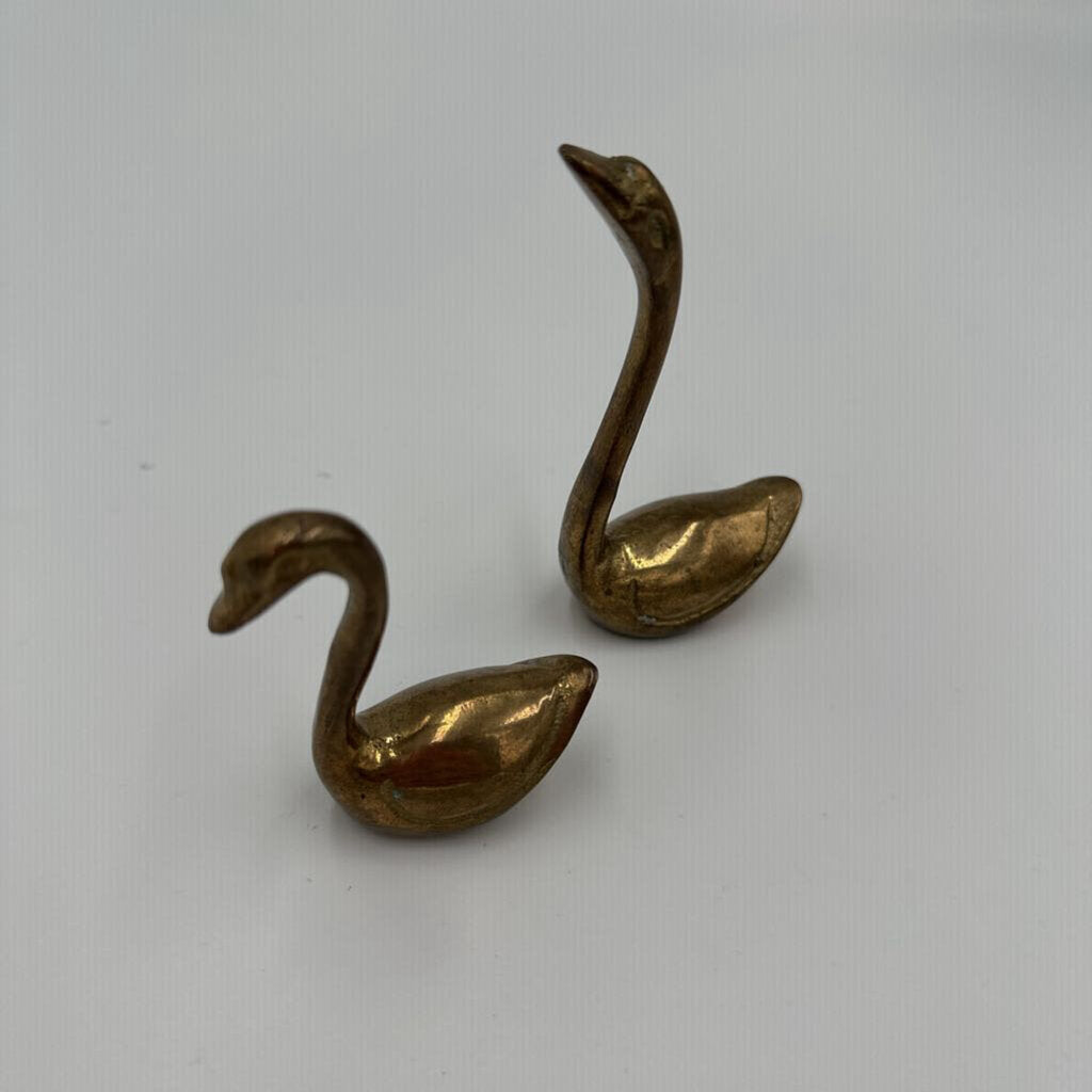 Vintage Solid Brass Swans- Pair- 2X1X3.5H