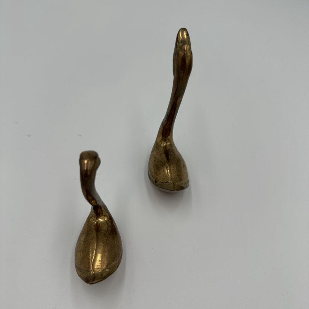 Vintage Solid Brass Swans- Pair- 2X1X3.5H