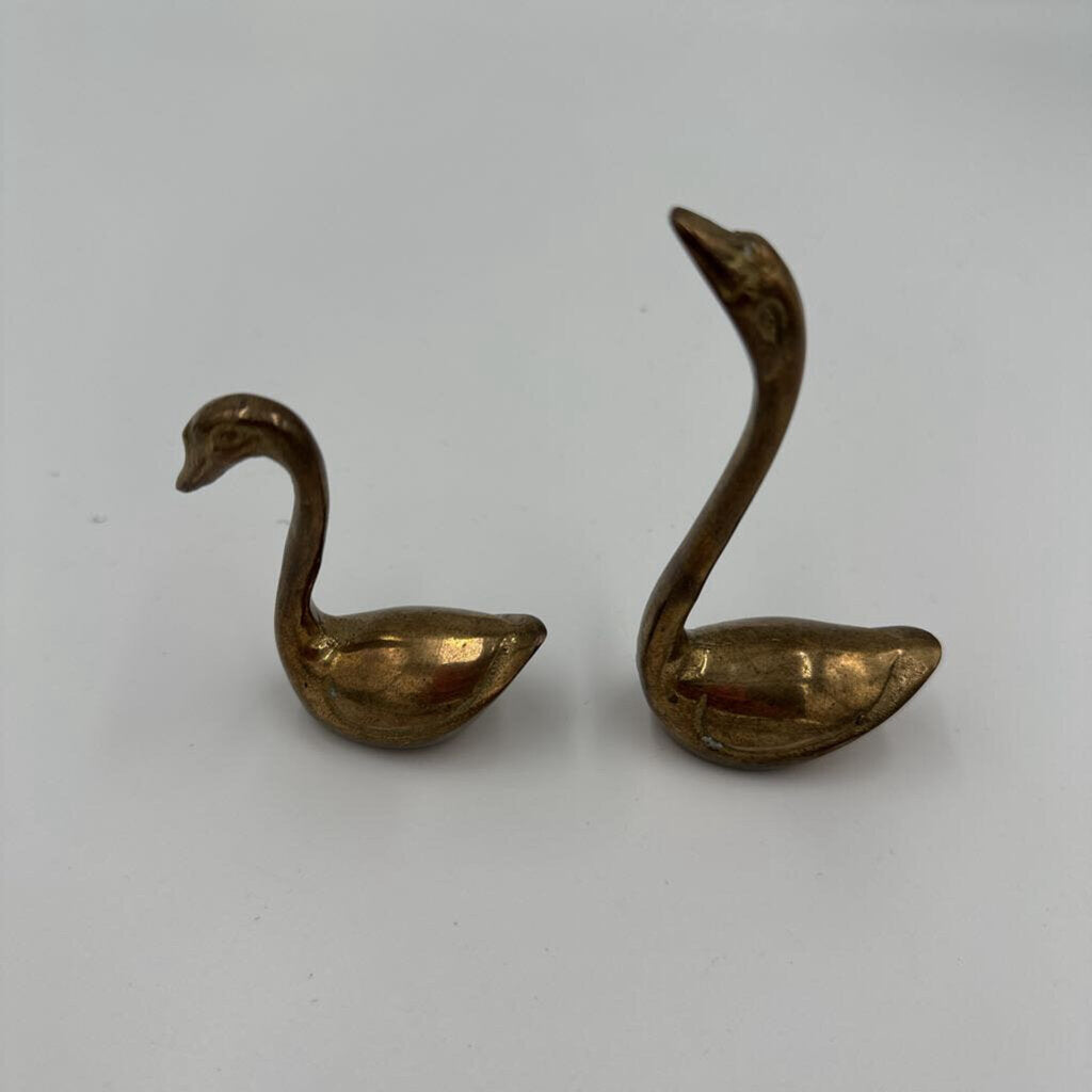 Vintage Solid Brass Swans- Pair- 2X1X3.5H