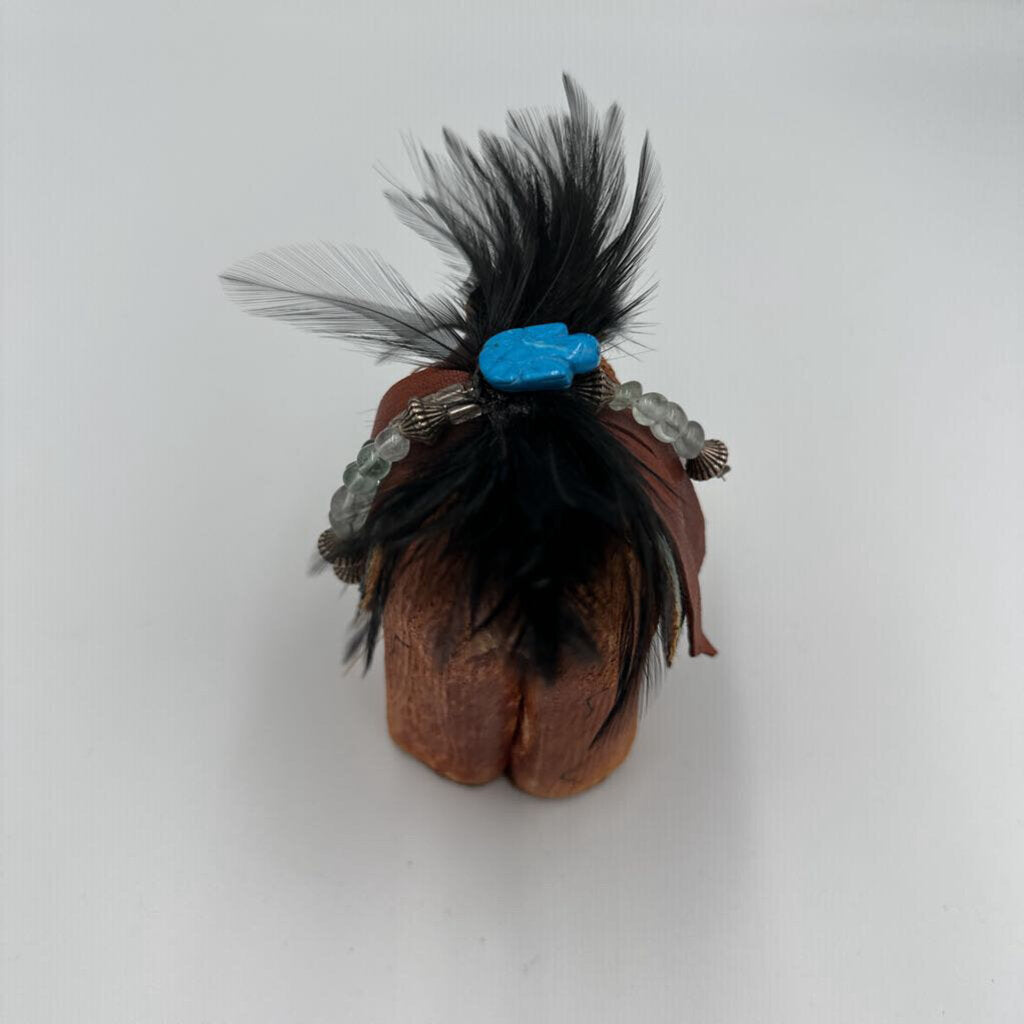 Native American Carved Animal W/ Beads & Feathers- 4X2.5X4H