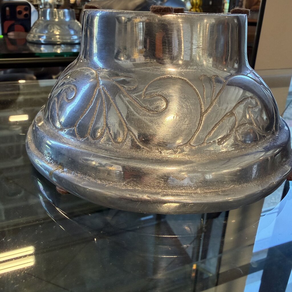 Glass Hurricane Lamp W/ Pewter Vase- 5.5X11H