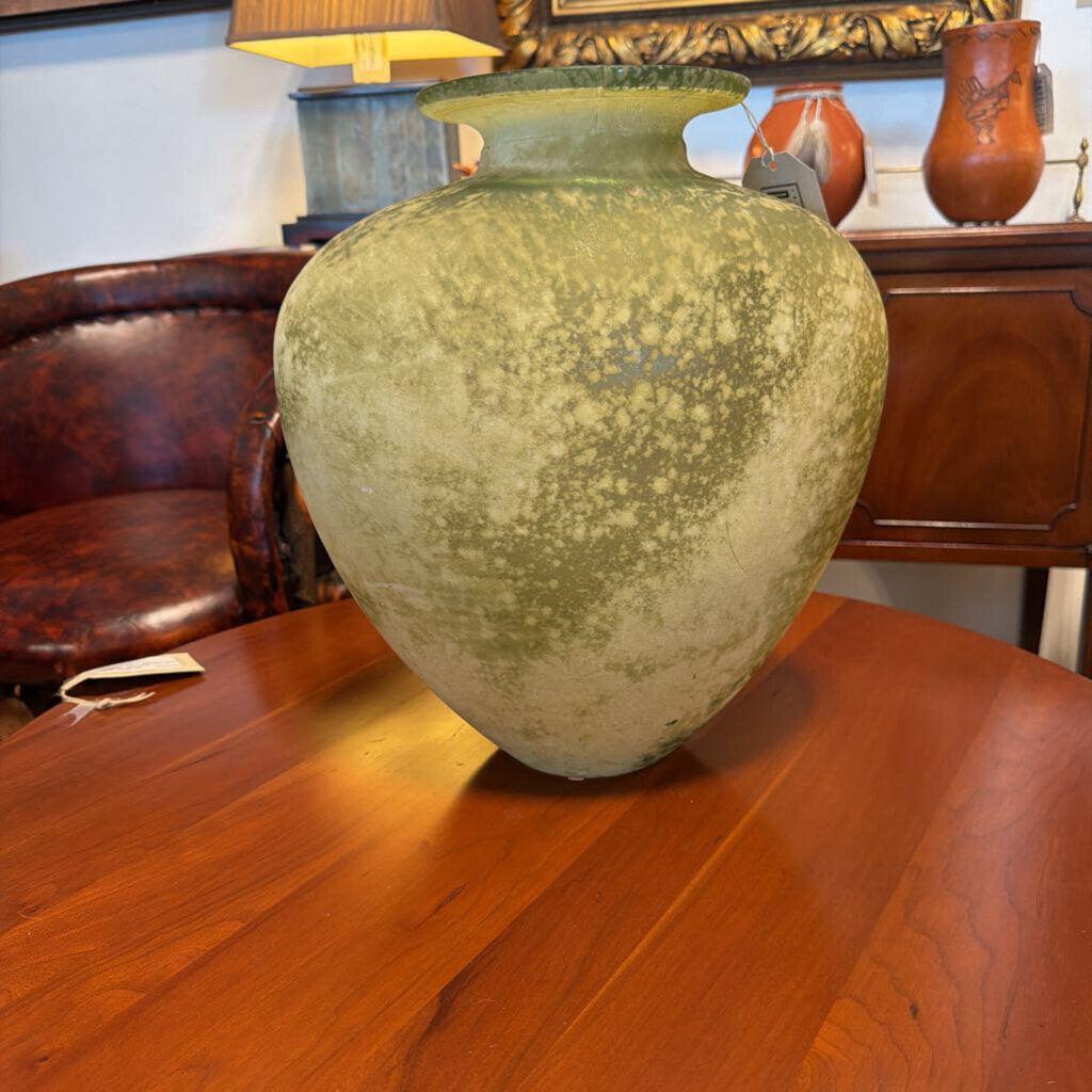 Green Distressed Finish Vase Made in Spain - 14X9X15H - AS IS
