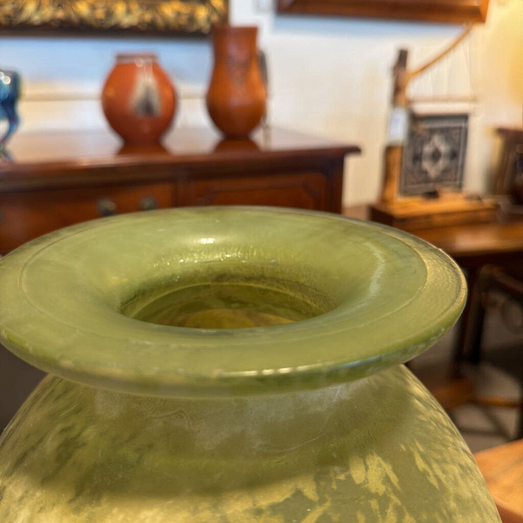 Green Distressed Finish Vase Made in Spain - 14X9X15H - AS IS