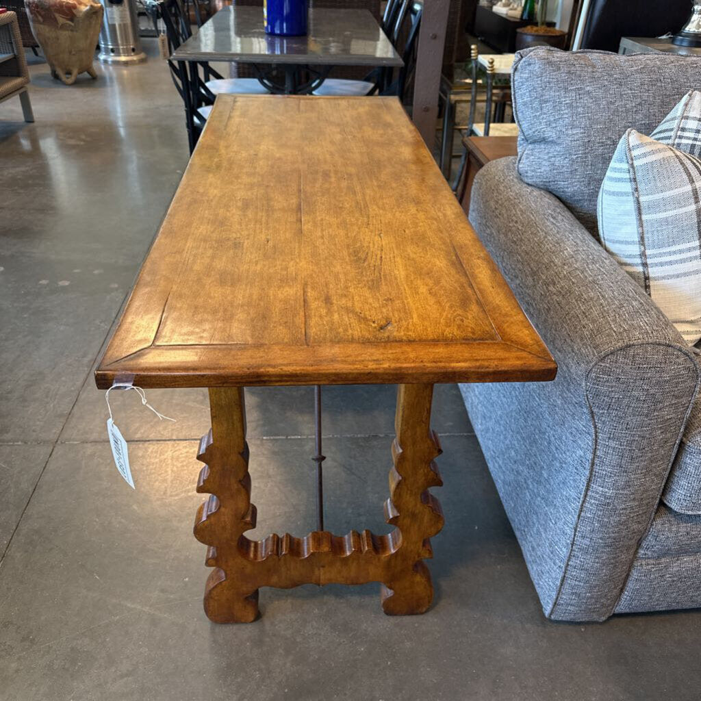 Vintage Wood & Wrought Iron Trestle Table - 54X20X30H