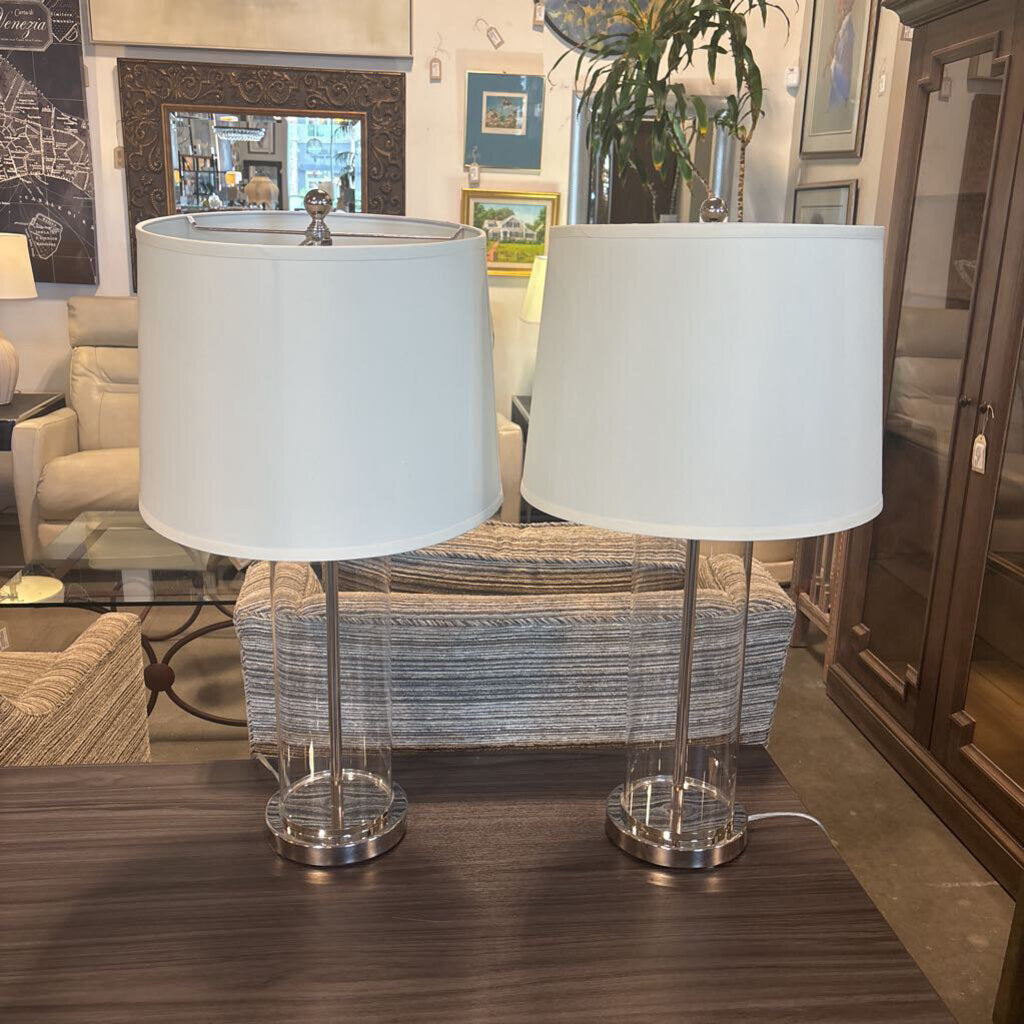 Lauren Glass Cylinder Lamps- 13X28H - Pair-AS IS