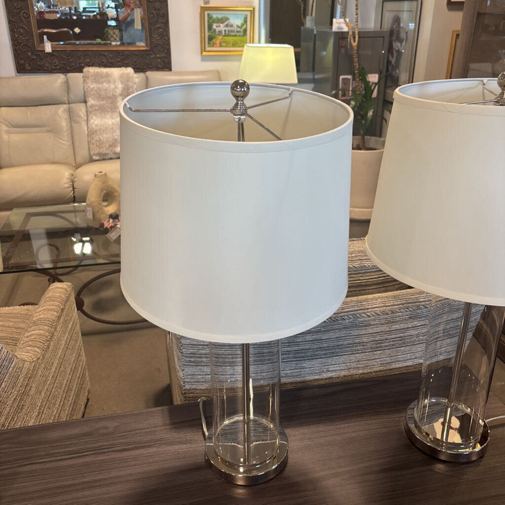 Lauren Glass Cylinder Lamps- 13X28H - Pair-AS IS