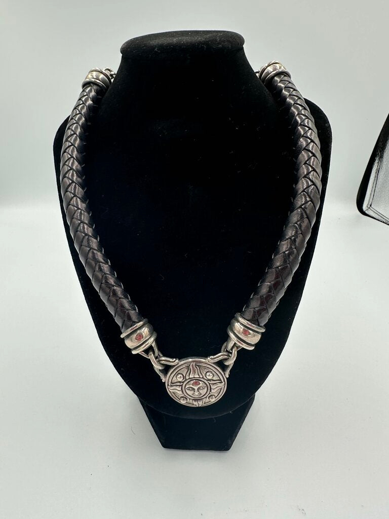 Vintage 1998 Kieselstein-Cord Silver Sun Leather Choker