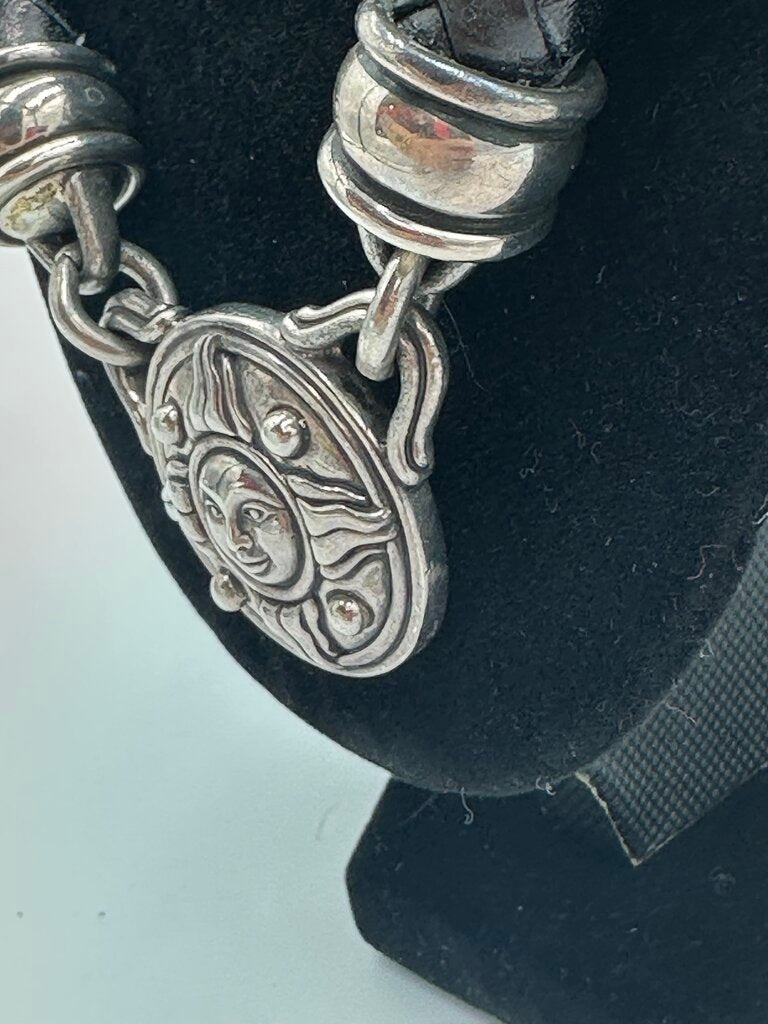 Vintage 1998 Kieselstein-Cord Silver Sun Leather Choker