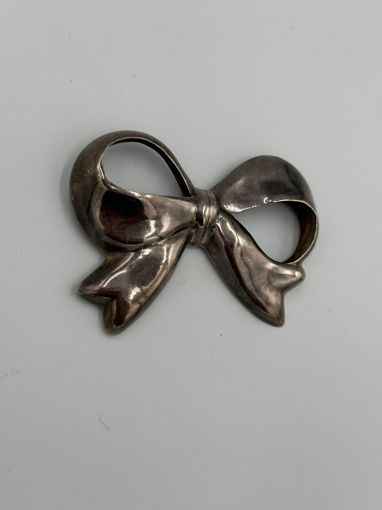 Vintage Taxco Sterling Silver Sculptural Puffy Bow Brooch Pin