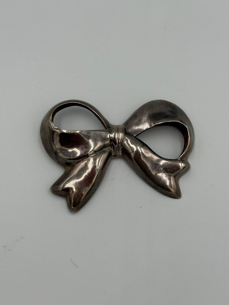 Vintage Taxco Sterling Silver Sculptural Puffy Bow Brooch Pin