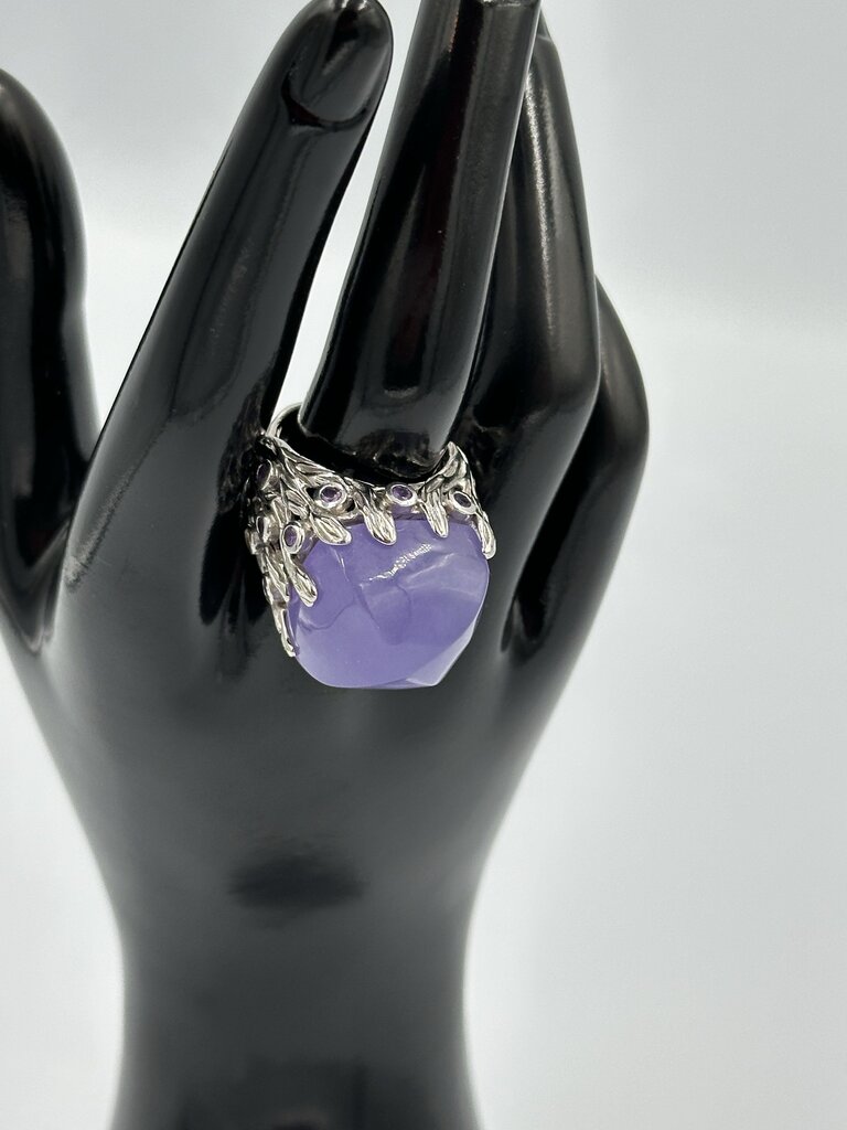 Lavender Chalcedony Silver Statement Ring Size - 8