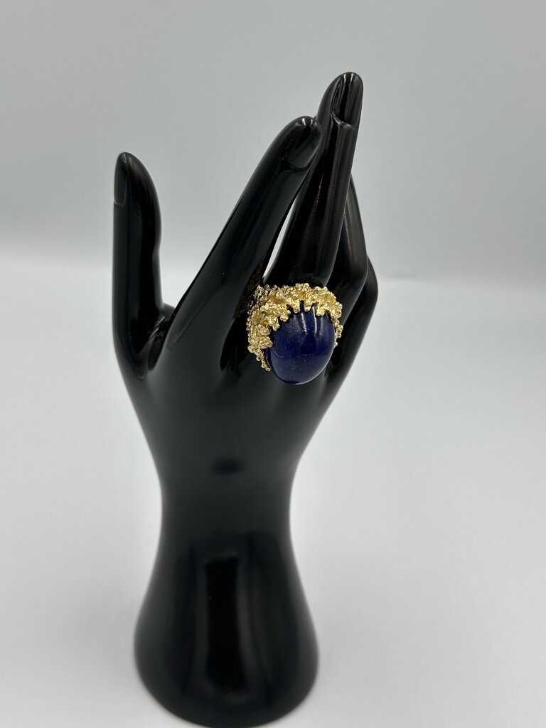 Vintage Gold-Tone Lapis Nugget Ring Size 8