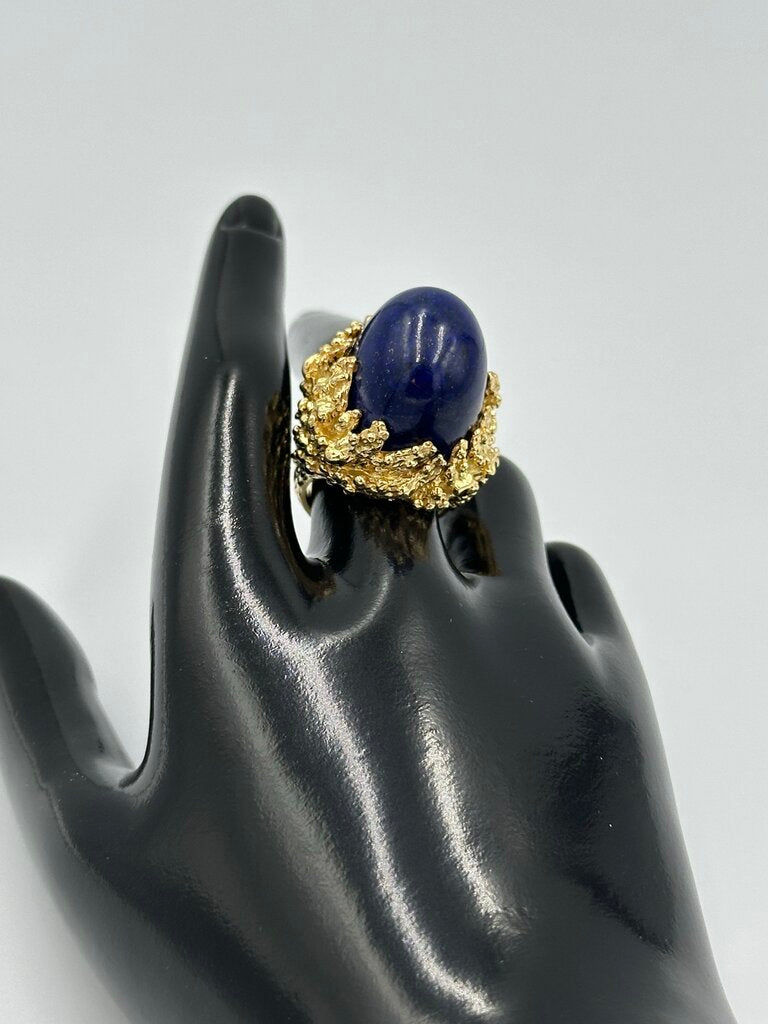 Vintage Gold-Tone Lapis Nugget Ring Size 8
