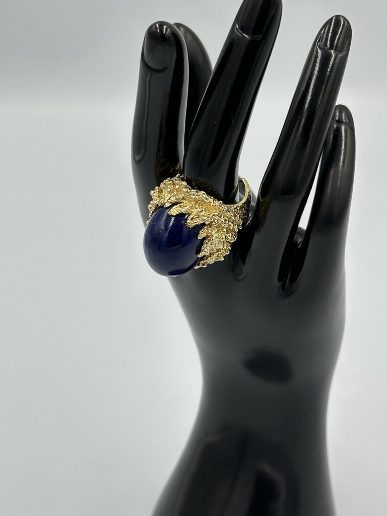 Vintage Gold-Tone Lapis Nugget Ring Size 8