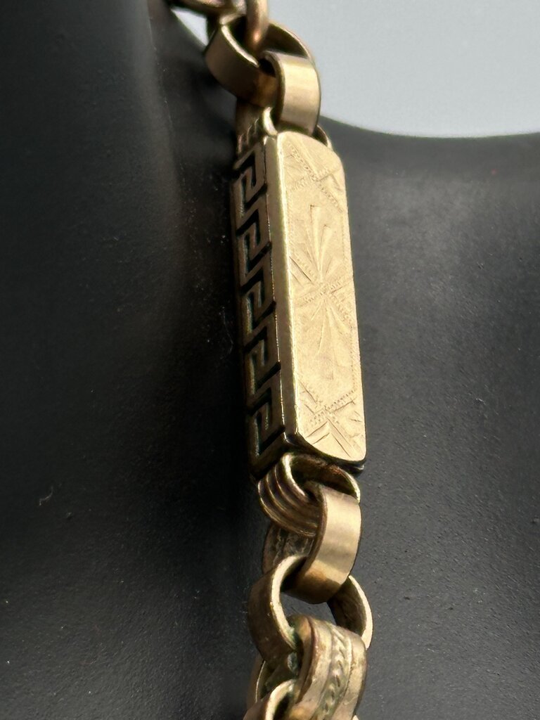 Antique W. & S. B. 18K Rolled Gold Plate Greek Key Book Locket Necklace