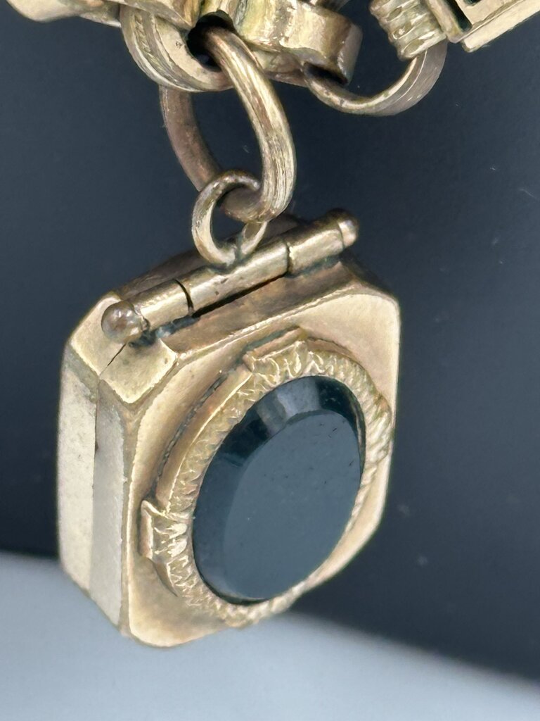 Antique W. & S. B. 18K Rolled Gold Plate Greek Key Book Locket Necklace