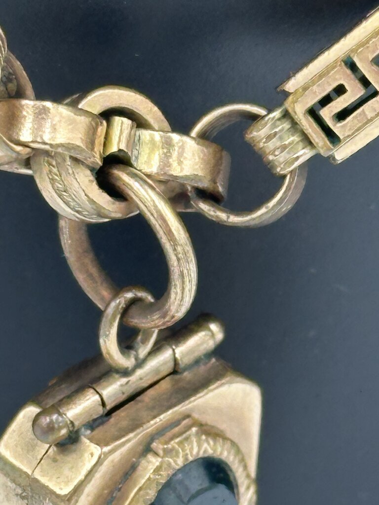 Antique W. & S. B. 18K Rolled Gold Plate Greek Key Book Locket Necklace
