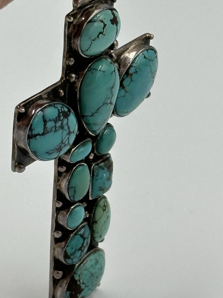 Vintage 925 Silver Turquoise Cross Pendant