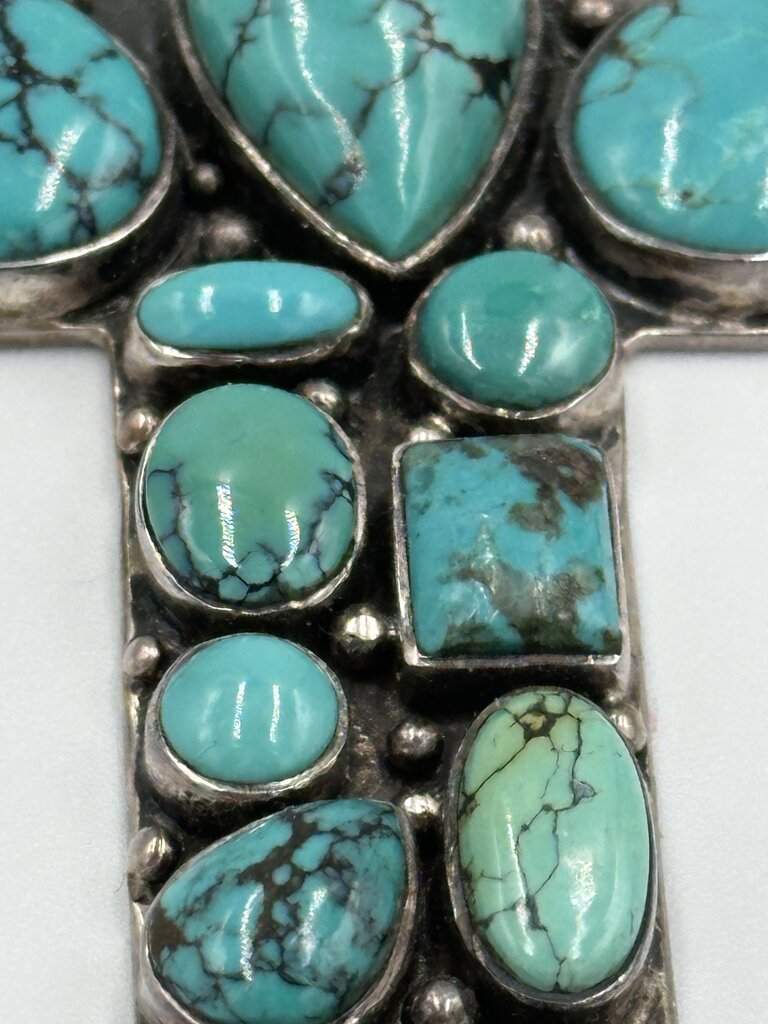 Vintage 925 Silver Turquoise Cross Pendant