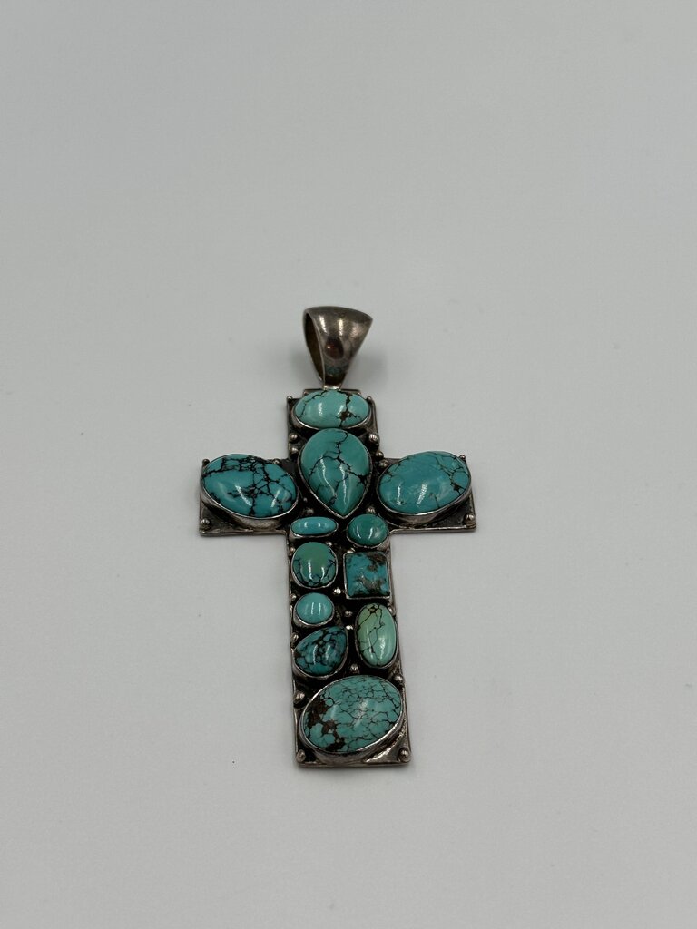 Vintage 925 Silver Turquoise Cross Pendant