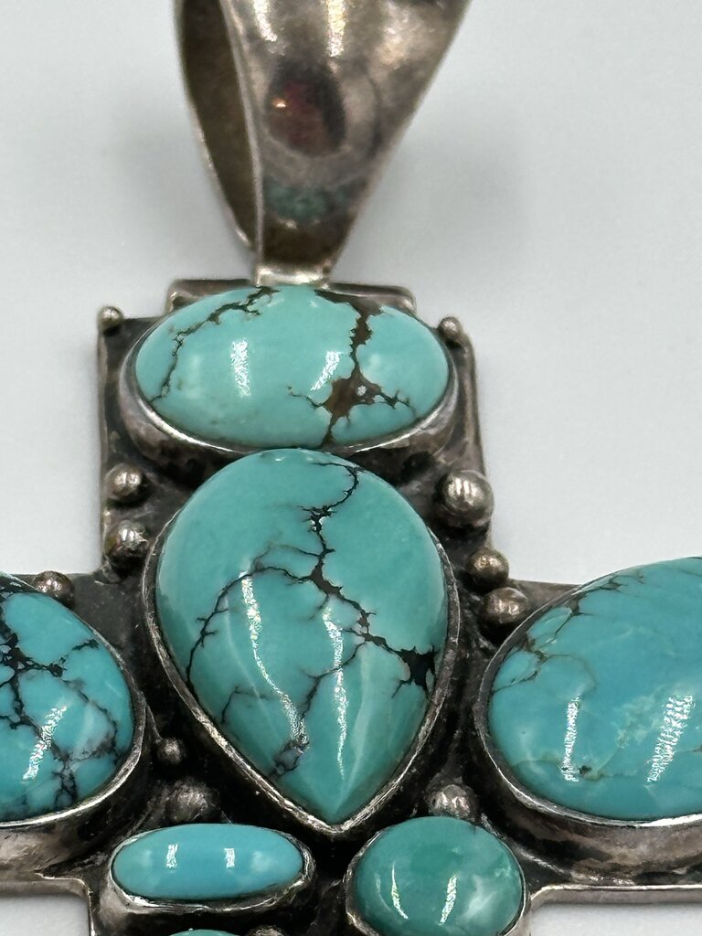 Vintage 925 Silver Turquoise Cross Pendant