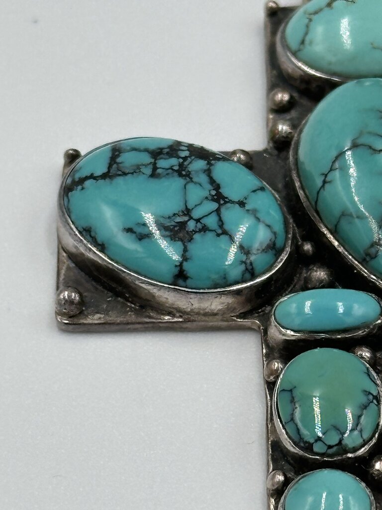 Vintage 925 Silver Turquoise Cross Pendant