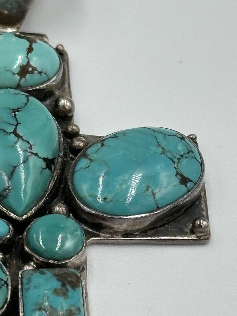 Vintage 925 Silver Turquoise Cross Pendant