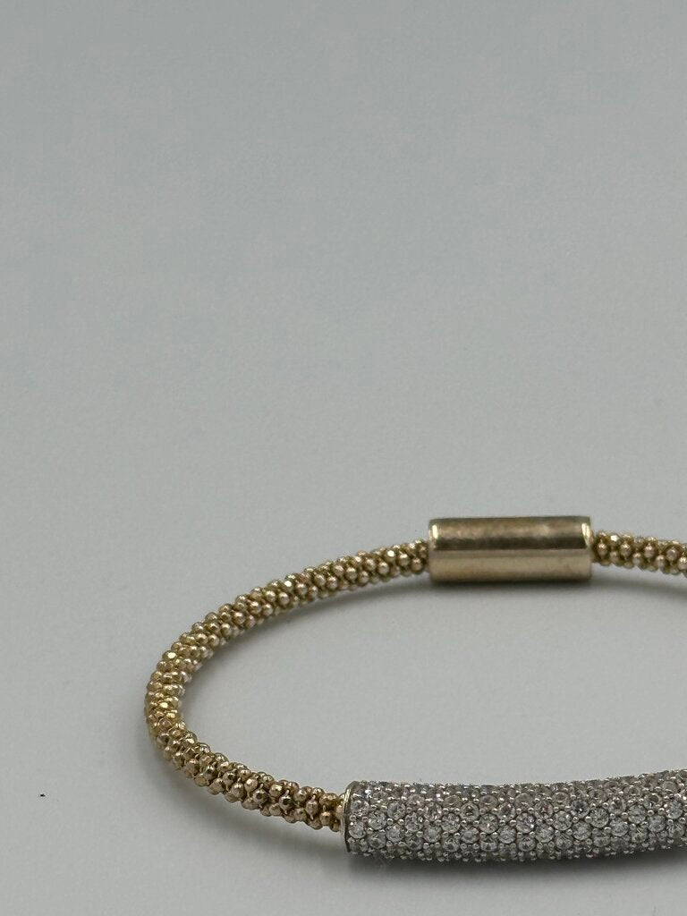 Italian Sterling Silver Two-Tone Pave Bar Mesh Bracelet