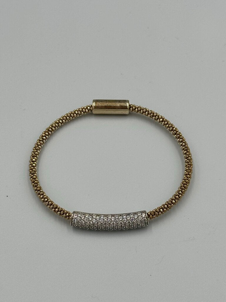 Italian Sterling Silver Two-Tone Pave Bar Mesh Bracelet