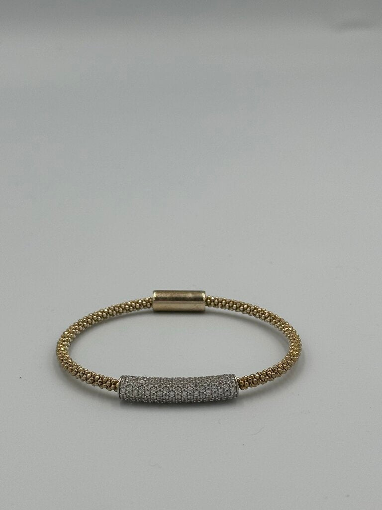 Italian Sterling Silver Two-Tone Pave Bar Mesh Bracelet