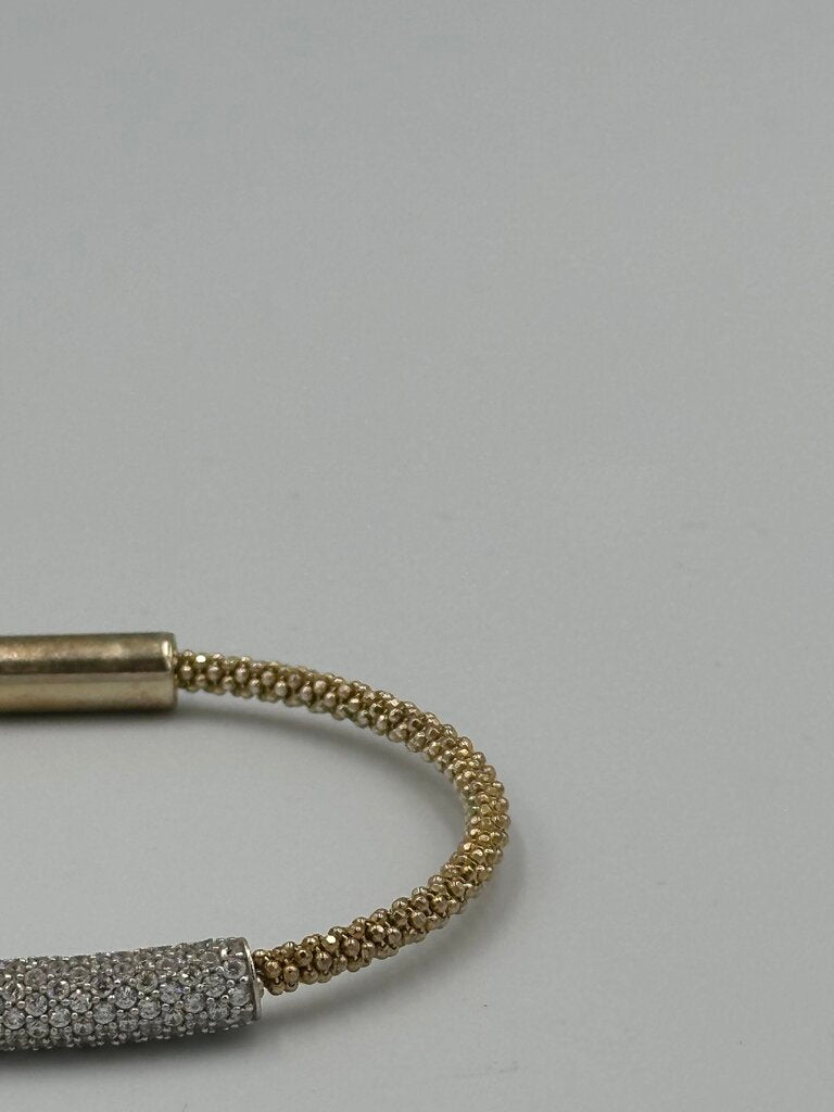 Italian Sterling Silver Two-Tone Pave Bar Mesh Bracelet