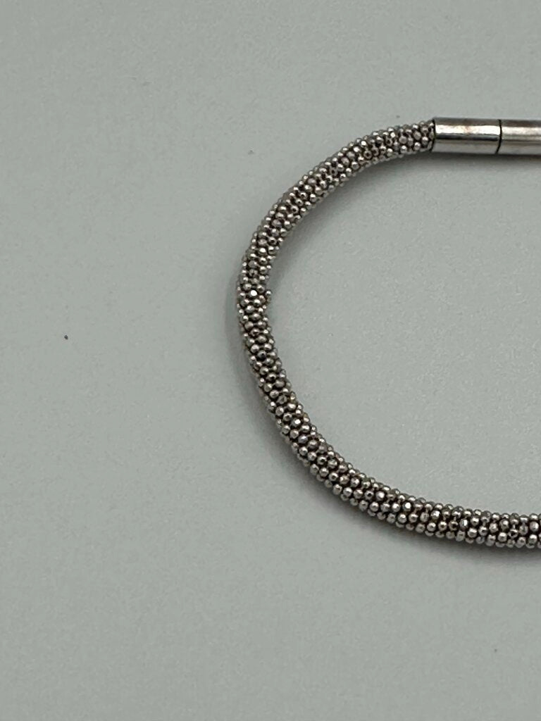 Italian Sterling Silver Pave Bar Mesh Bracelet