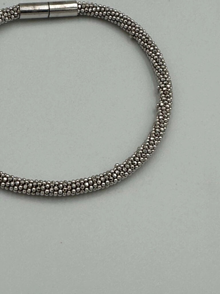 Italian Sterling Silver Pave Bar Mesh Bracelet